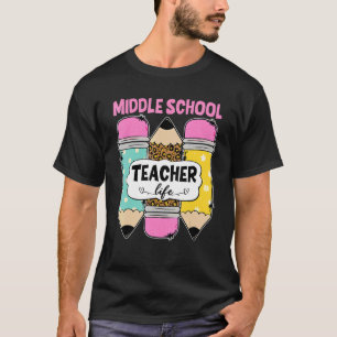 Dozentin Mittelschüler Leopard Drei Stift Lehrer T-Shirt