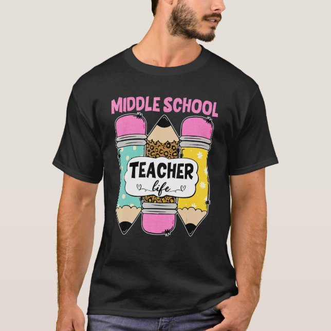 Dozentin Mittelschüler Leopard Drei Stift Lehrer T-Shirt (Vorderseite)