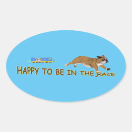 Dozer freut sich, am Rennen teilzunehmen! Ovaler Aufkleber