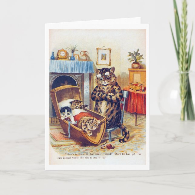 Dozing Cat and Baby Cat, Louis Wain Karte (Vorderseite)