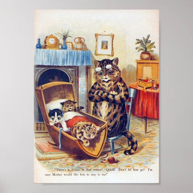 Dozing Cat and Baby Cat, Louis Wain Poster (Vorne)