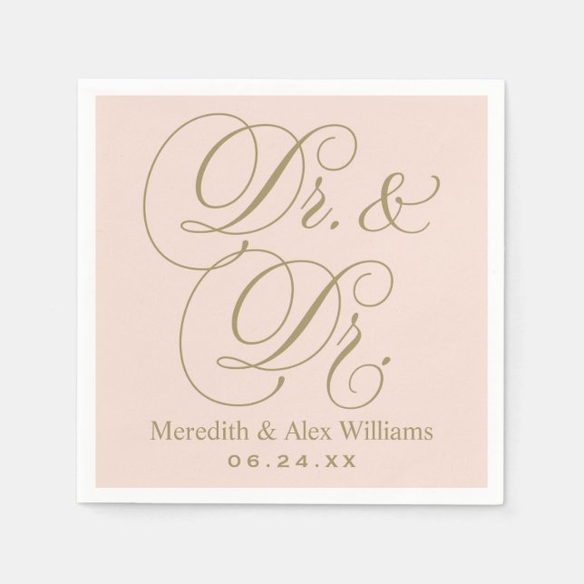 Dr. and Dr. Antique Gold and Blush Pink Monogram Serviette (Vorderseite)