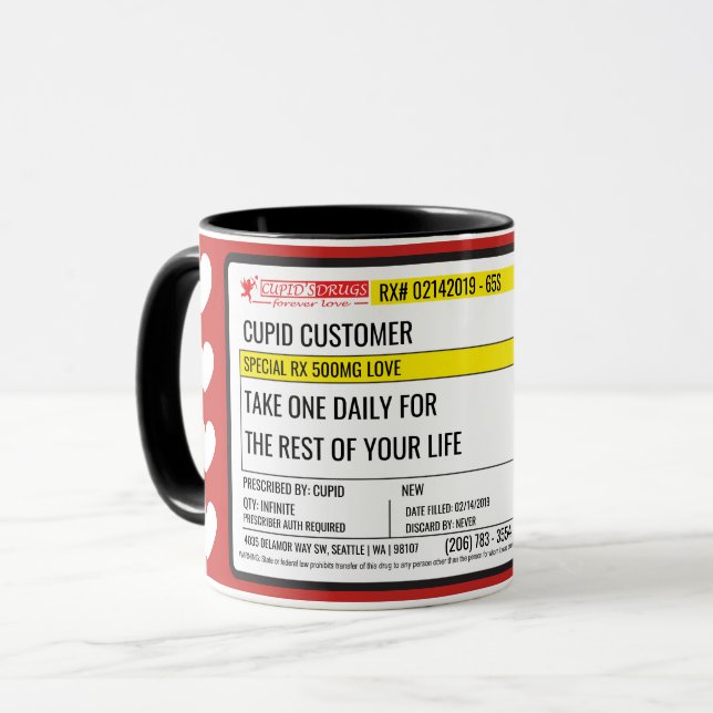 Dr. Cupids Valentine Love Prescription Tasse (Vorderseite Links)