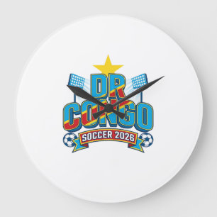 DR Kongo Fußball 2026 Fußball Fett Land Typographi Große Wanduhr