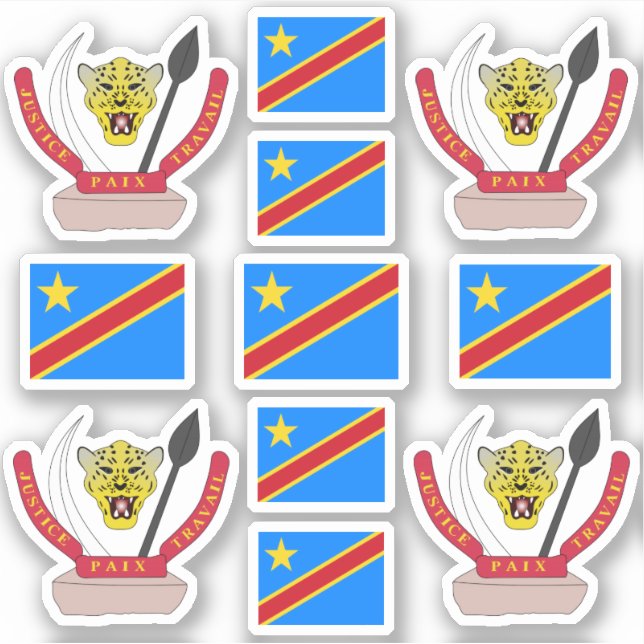 DR Kongo - Staatssymbole/Wappen und Flagge Aufkleber (Vorderseite)
