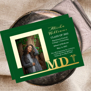 Dr. MD Caduceus Foto Graduate Green Folieneinladung
