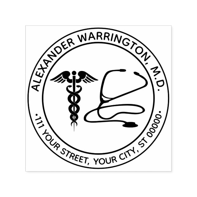 Dr. Nurse Caduceus Stethoscope Name Address Permastempel (Design)