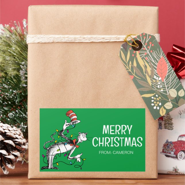 Dr. Seus | Cat in the Hat | Christmas Gift Tag Rechteckiger Aufkleber (Feiertag)