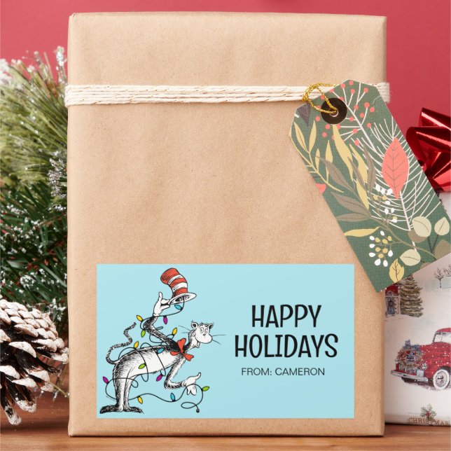 Dr. Seus | Katze im Hut | Weihnachtsgeschenkmarke Rechteckiger Aufkleber (Feiertag)