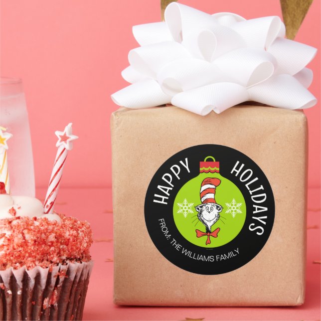 Dr. Seus | Katze im Hut | Weihnachtsgeschenkmarke Runder Aufkleber (Party)