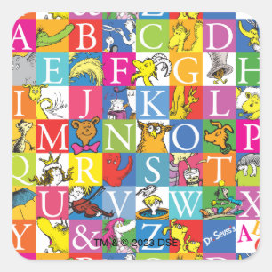 Dr. Seuss' ABC farbenfrohes Blockbuchstabenmuster Quadratischer Aufkleber