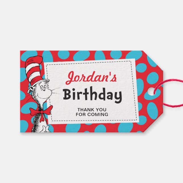 Dr. Seuss Cat in the Hat Birthday Party Gunst Geschenkanhänger (Vorderseite (Horizontal))