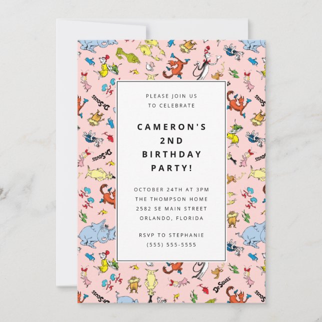 Dr. Seuss Character Muster | KINDERGEBURTSTAG Einladung (Vorderseite)