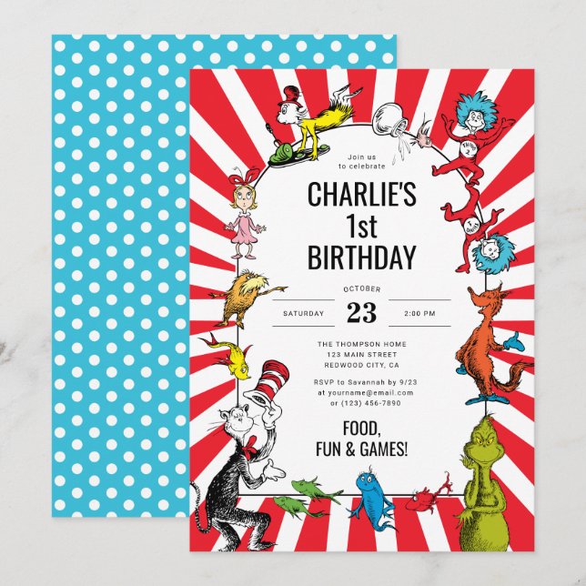 Dr. Seuss - Charaktere | KINDERGEBURTSTAG Einladung (Vorne/Hinten)