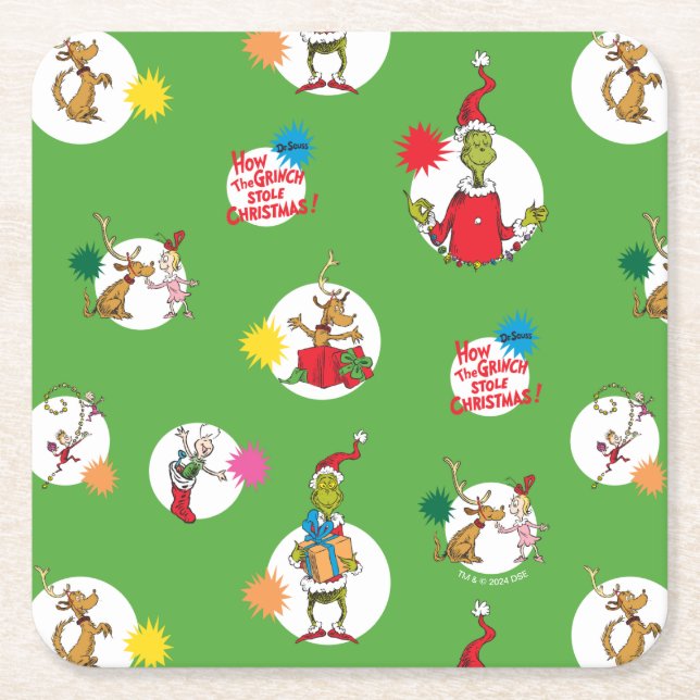 Dr. Seuss | Der Grinch | Weihnachts-Polka-Punkte Rechteckiger Pappuntersetzer (Vorderseite)