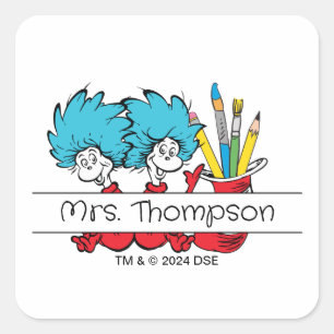 Dr. Seuss Ding Eins Ding Zwei Lehrer Name Quadratischer Aufkleber