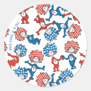 Dr. Seuss   Ding Eins Ding Zwei US-Flagge-Muster Runder Aufkleber