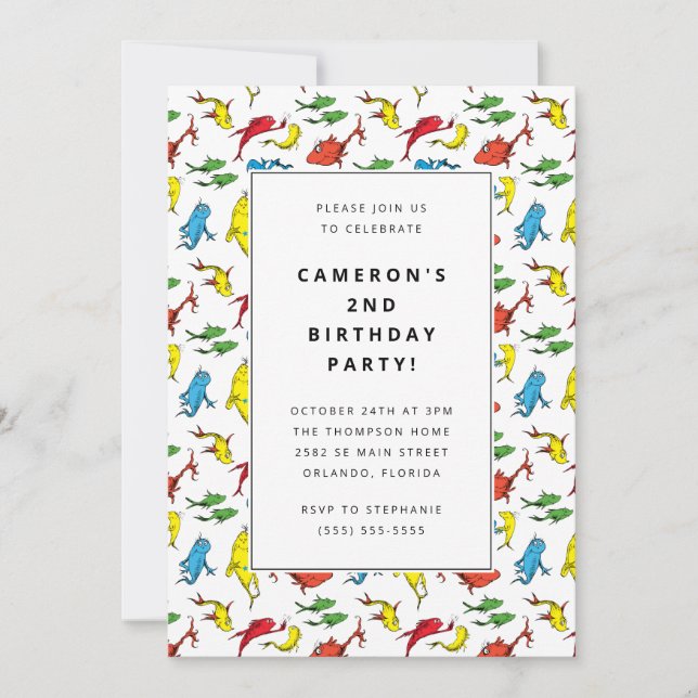 Dr. Seuss - Ein Fisch, zwei Fische | KINDERGEBURTS Einladung (Vorderseite)