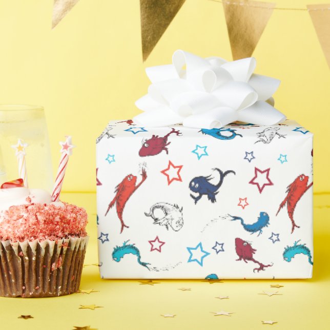 Dr. Seuss | Eins Fisch Zwei Fische Sternmuster Geschenkpapier (Geburtstagsparty)