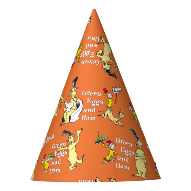 Dr. Seuss Grüne Eier mit Schinken Charakter-Muster Partyhütchen (Vorderseite)