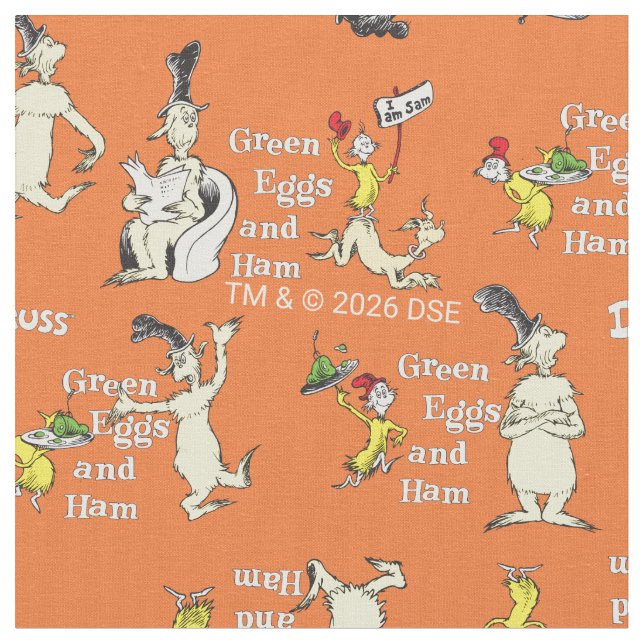 Dr. Seuss Grüne Eier mit Schinken Charakter-Muster Stoff (Nahaufnahme)