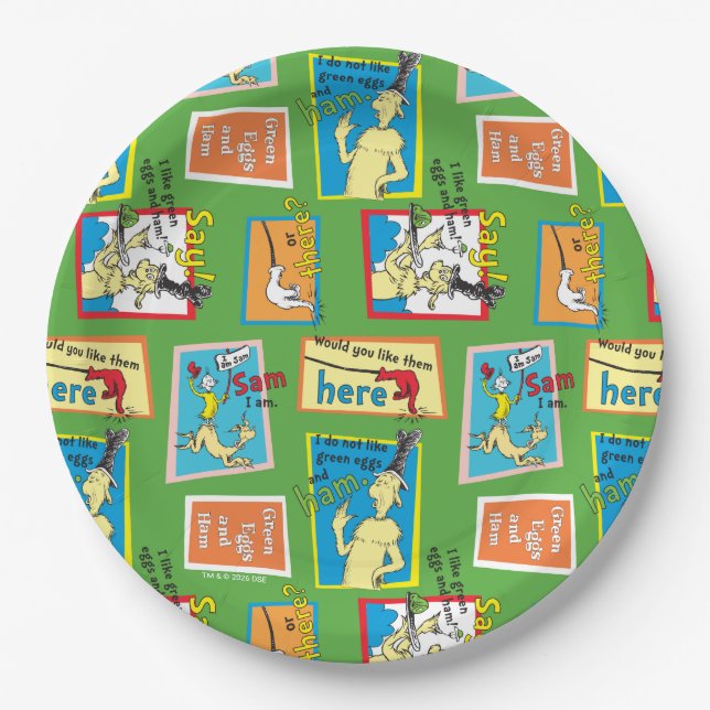 Dr. Seuss Grüne Eier mit Schinken Geschichte Zitat Pappteller (Vorderseite)