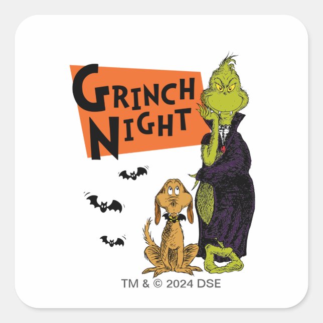 Dr. Seuss | Hallowen Grinch Night Graphic Quadratischer Aufkleber (Vorderseite)
