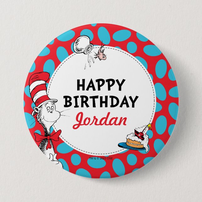 Dr. Seuss | Kater mit Hut Geburtstag Button (Vorderseite)