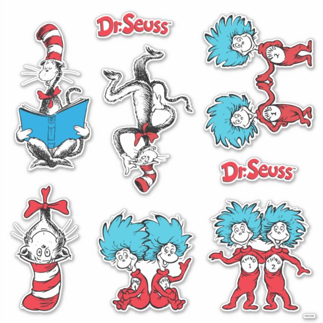 Dr. Seuss | Katze im Hut und Ding Eine Sache Aufkleber (Vorderseite)