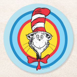 Dr. Seuss   Katze mit Hut Kopf Grafik Runder Pappuntersetzer