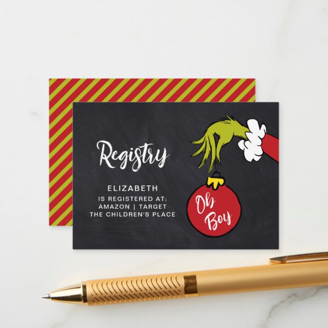 Dr. Seuss | Oh Boy Grinch Baby Shooting Registry Begleitkarte (Vorderseite/Rückseite Beispiel)