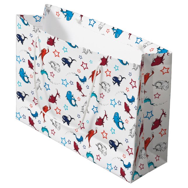 Dr. Seuss | One Fish Two Fish Star Muster Große Geschenktüte (Vorderseite Schrägansicht)