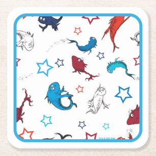 Dr. Seuss   One Fish Two Fish Star Muster Rechteckiger Pappuntersetzer
