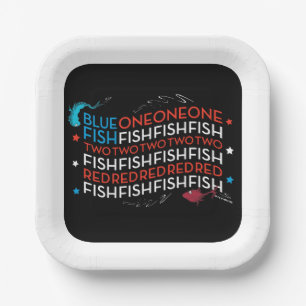 Dr. Seuss   Rote Fische Blaue Fische US-Flagge Gra Pappteller