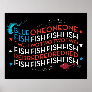 Dr. Seuss Roter Fisch Blauer Fisch US-Flagge Gra Poster