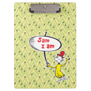 Dr. Seuss Sam-I-Am hält Schild Klemmbrett