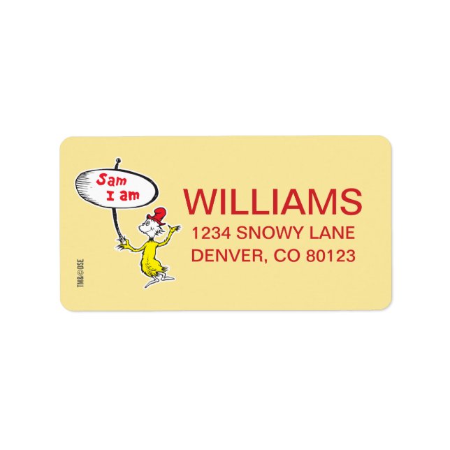 Dr. Seuss | Sam-I-Am-Holding-Zeichen Adressaufkleber (Vorne)