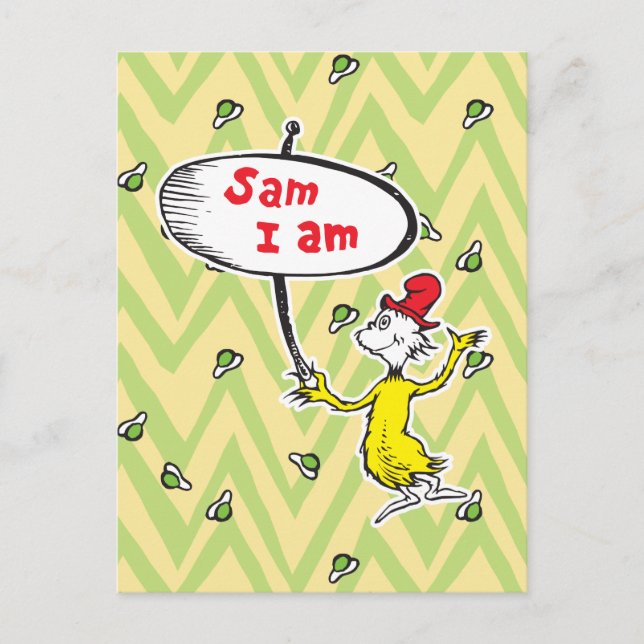 Dr. Seuss | Sam-I-Am-Holding-Zeichen Postkarte (Vorderseite)