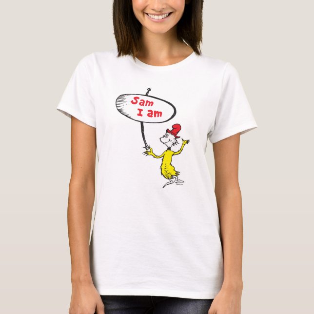 Dr. Seuss | Sam-I-Am-Holding-Zeichen T-Shirt (Vorderseite)