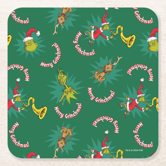 Dr. Seuss | Schnürsenkel | Merry Grinchmas Pattern Rechteckiger Pappuntersetzer (Vorderseite)
