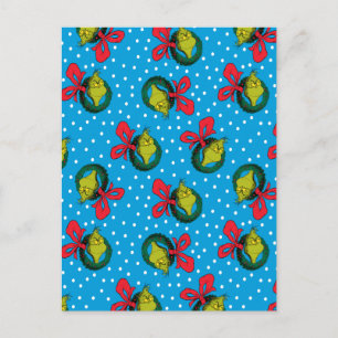 Dr. Seuss The Grinch Christmas Wreath Pattern Feiertagspostkarte