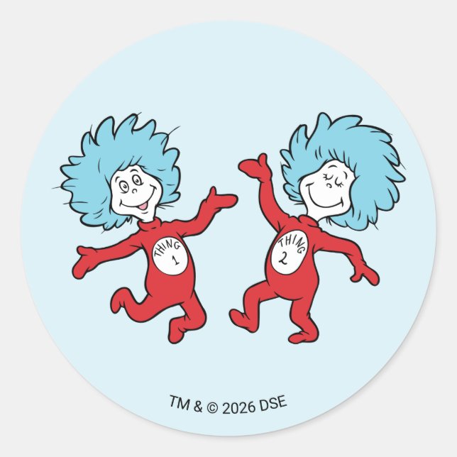 Dr. Seuss Thing 1 und Thing 2 Charakter Runder Aufkleber (Vorderseite)