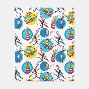 Dr. Seuss Zeichen mit Stiften Muster Fleecedecke