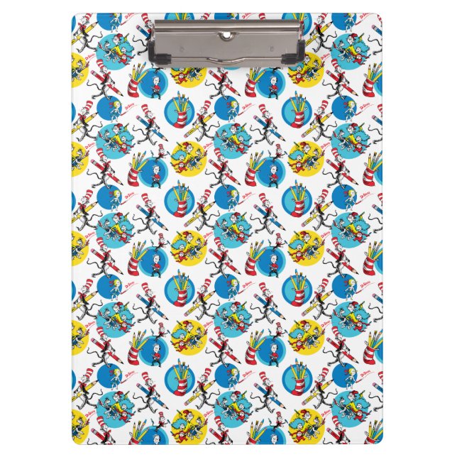 Dr. Seuss | Zeichen mit Stiften Muster Klemmbrett (Vorderseite)
