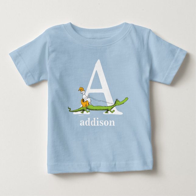 Dr. Seuss's ABC: Buchstabe A — Weiß| Name hinzufüg Baby T-shirt (Vorderseite)