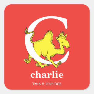 Dr. Seuss's ABC: Buchstabe C - Weiß Namen hinzuf Quadratischer Aufkleber