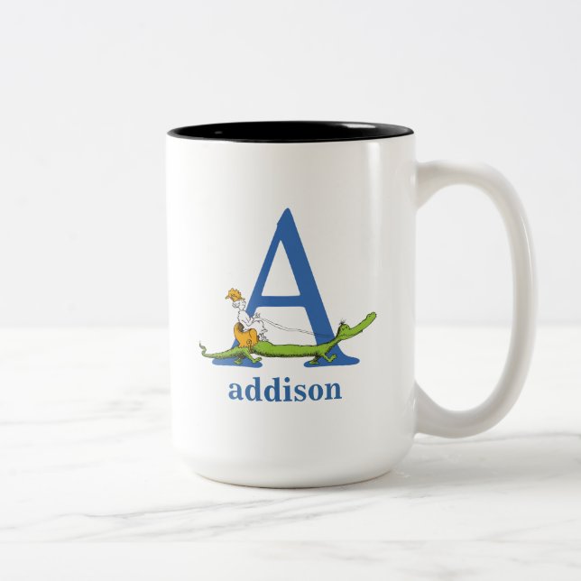 Dr. Seuss's ABC: Letter A - Blue | Name hinzufügen Zweifarbige Tasse (Rechts)