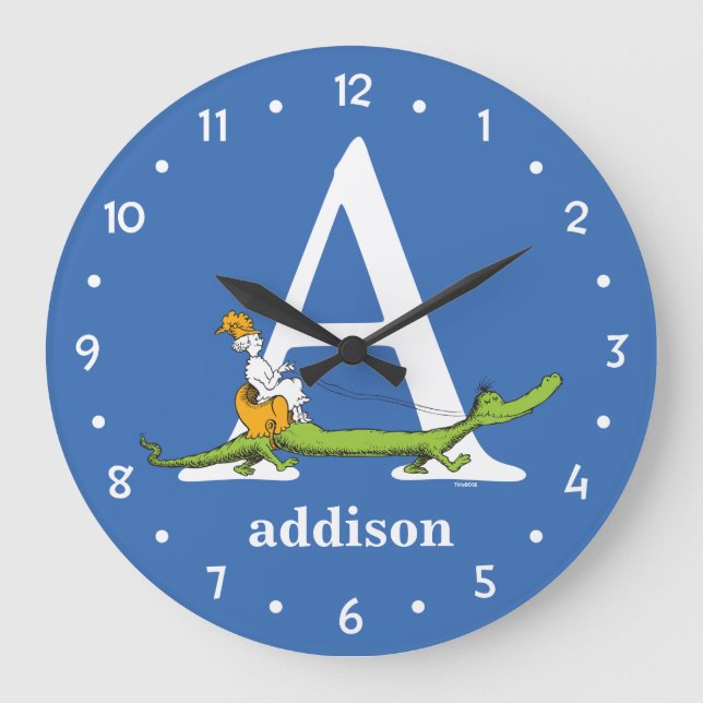 Dr. Seuss's ABC: Letter A - White | Name hinzufüge Große Wanduhr (Vorderseite)