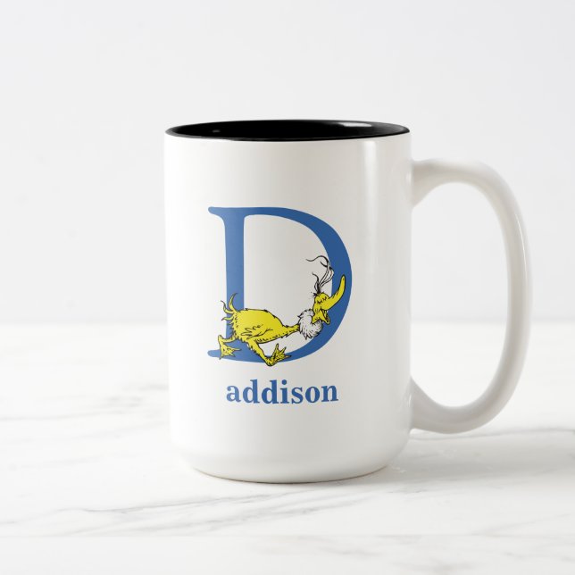 Dr. Seuss's ABC: Letter D - Blue | Name hinzufügen Zweifarbige Tasse (Rechts)