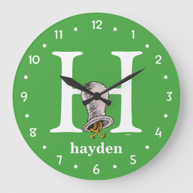 Dr. Seuss's ABC: Letter H - White | Name hinzufüge Große Wanduhr (Vorderseite)
